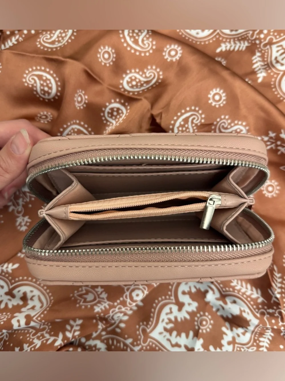 Ellen Tracy Quilted Zip Around Wallet Blush Pink Faux Leather